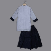 Grey Silk Kurti and Emroidered Organza Skirt Set for Girls