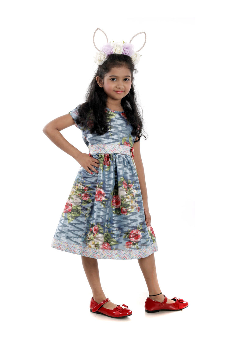 Printed Organza Grey Frock with Lace Work