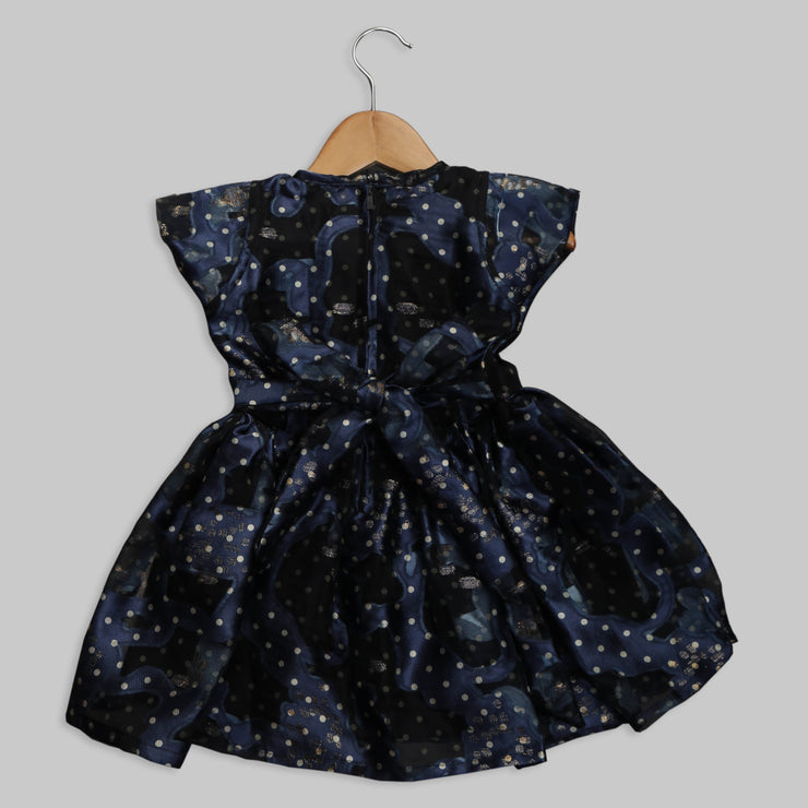 Navy Blue Organza Frock with Scarecrow Motif
