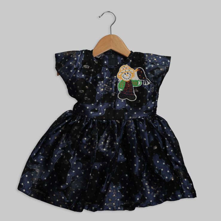 Navy Blue Organza Frock with Scarecrow Motif