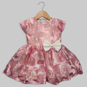 Pink Organza frock with little white bow