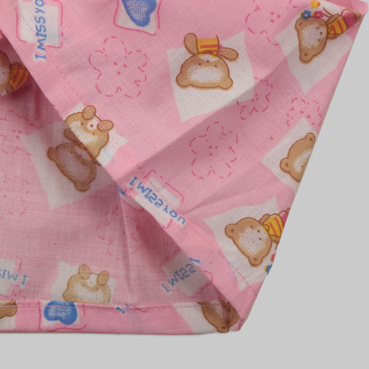 The Pink Casual Frock For Girls With Teddy Bear Print