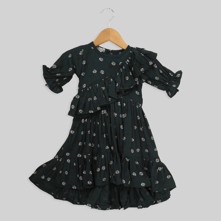 Dark green Rayon Skater Frock For Girls