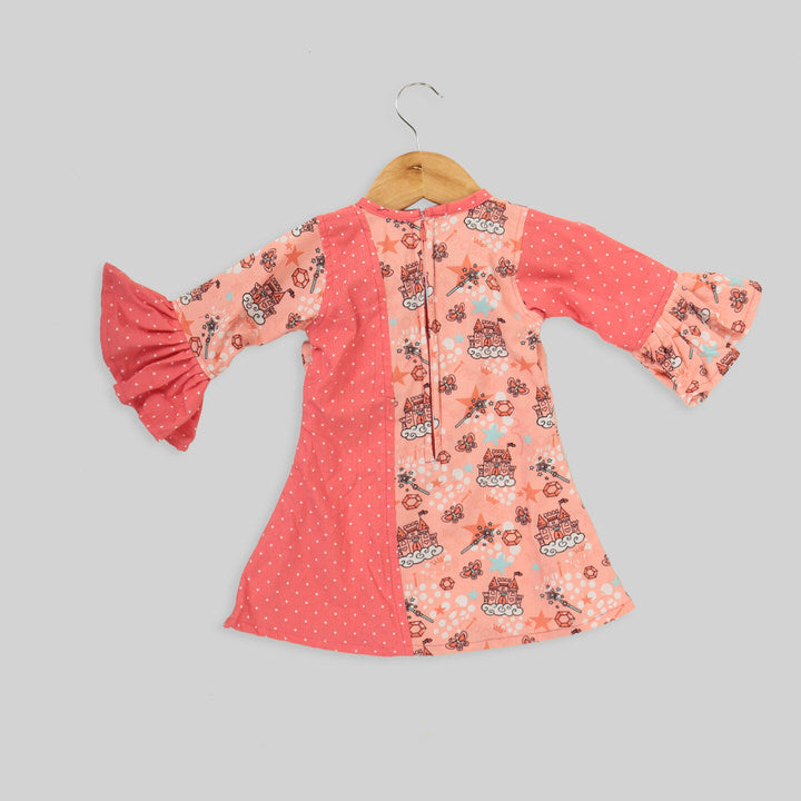 Peach And Pink Corduroy A-Line Frock