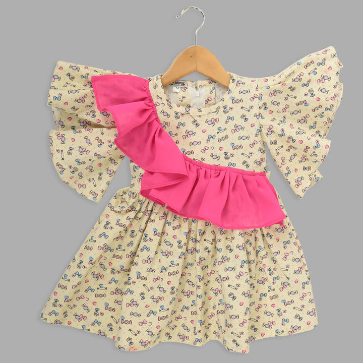 Yellow And Pink Skater Frock For Girls