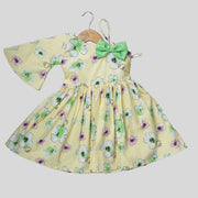 Yellow Cotton Skater Frock For Girls with Floral Print