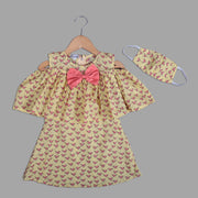Yellow Cotton Frock for Girls with Bird Print