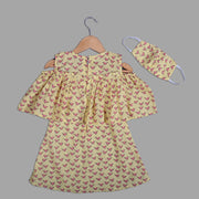 Yellow Cotton Frock for Girls with Bird Print
