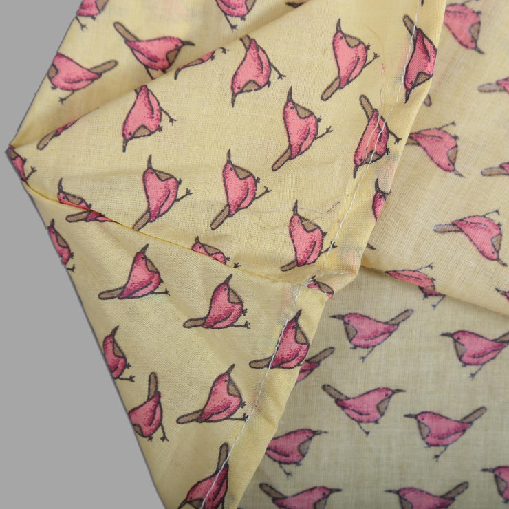 Yellow Cotton Frock for Girls with Bird Print