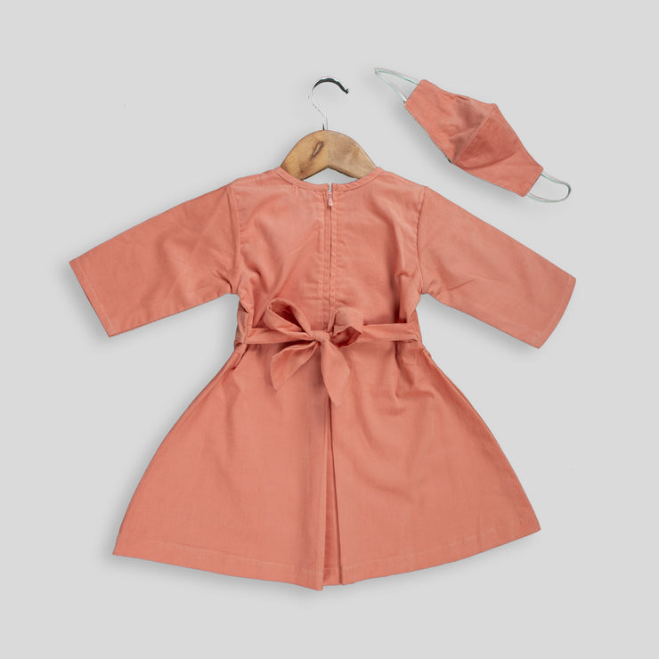 Peach Corduroy Frock for Girls