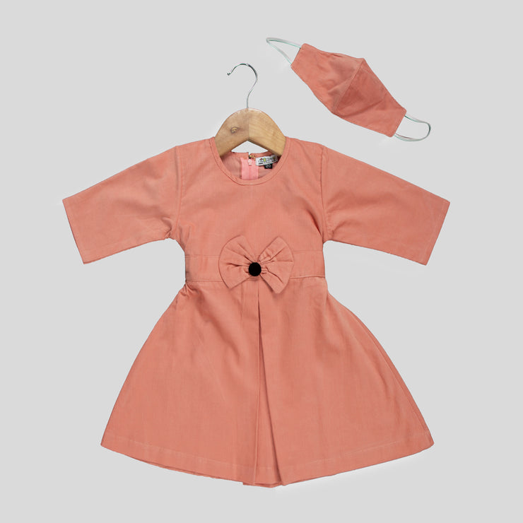 Peach Corduroy Frock for Girls