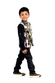 White Military Print Waistcoat