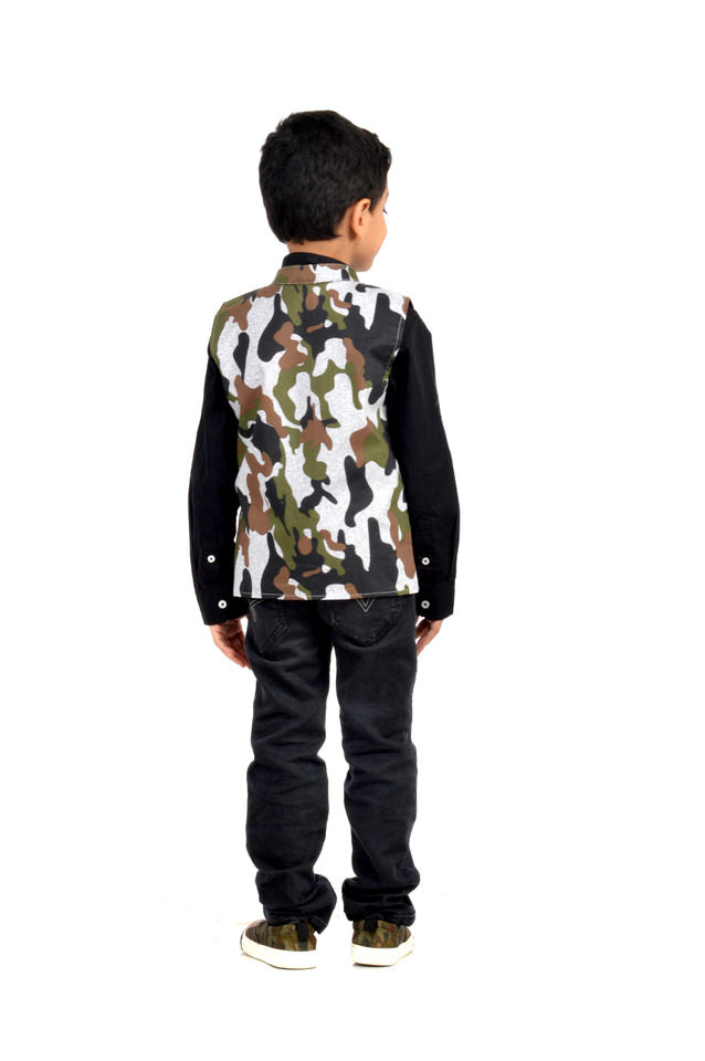 White Military Print Waistcoat